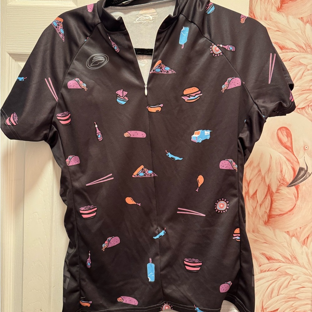 Black Cycling Jersey with Food Print